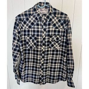 Wrangler Plaid Western Shirt Pearl Snap Front Long Sleeve Men's Sz Large